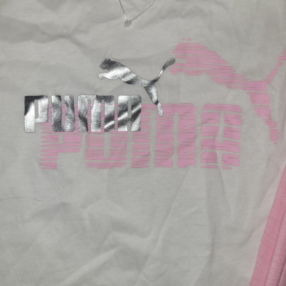 Girls Puma Outfit Set Size 8 Pink Leggings White Logo Tee Athletic - Picture 2 of 5